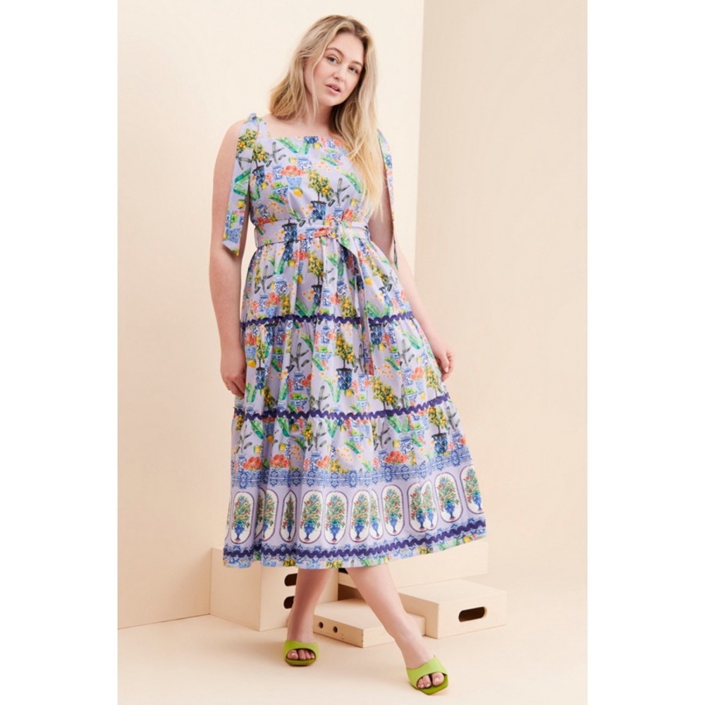 EMILY LOVELOCK Flower Vase Printed Midi Dress